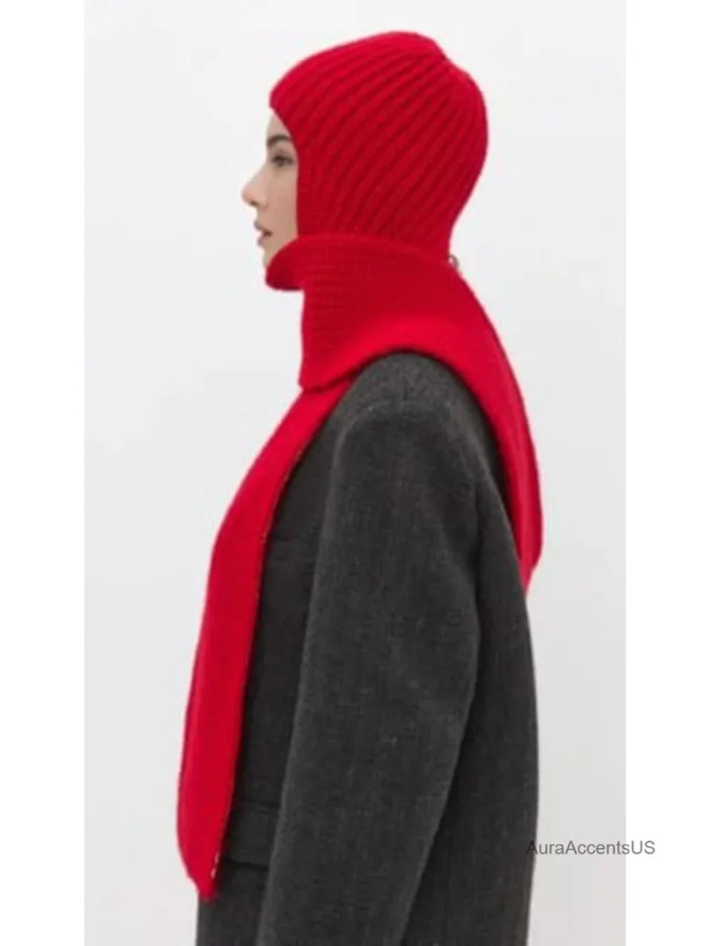 Fuzzy Knit Balaclava 2 in 1 Hooded Scarf Winter Beanie Hat for Women